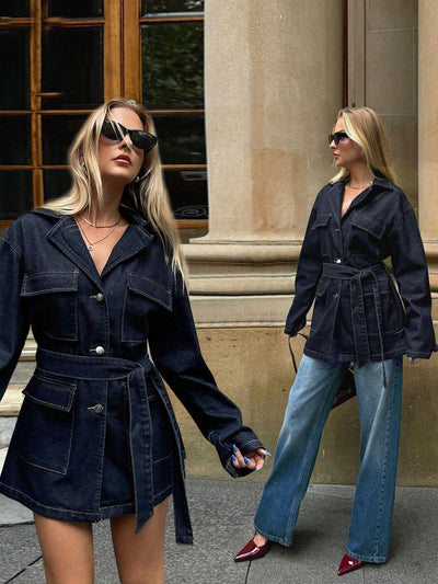 Forever 21 Herfst- en winterkleding voor dames, zwart bule denimjack/kerstoutfits/nieuwjaarsoutfit/vakantiefeestkleding voor dames/zwart bule jas/vakantieoutfits/ nieuwjaars/losse jas/jas met lange mouwen/oudejaarsavondoutfit/nieuwjaarsoutfit/kerstfeestkl