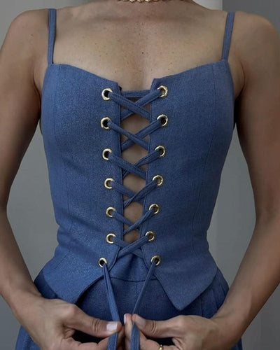 Korset Couture | Bijpassende set van korset en broek aan de voorkant