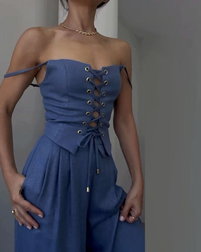 Korset Couture | Bijpassende set van korset en broek aan de voorkant